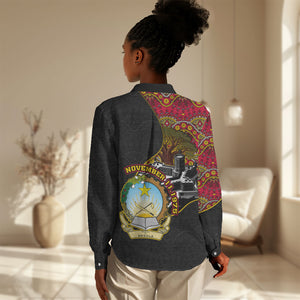 Angola Independence Day Women Casual Shirt Black Red Flag Coat Of Arms Tribal Geometric