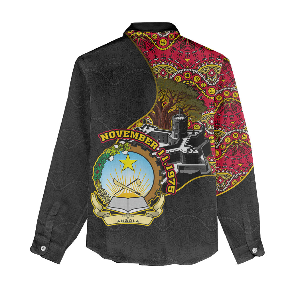 Angola Independence Day Women Casual Shirt Black Red Flag Coat Of Arms Tribal Geometric