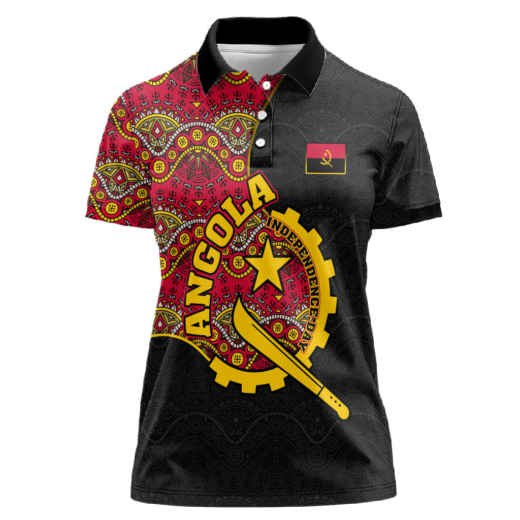 Angola Independence Day Women Polo Shirt Black Red Flag Coat Of Arms Tribal Geometric
