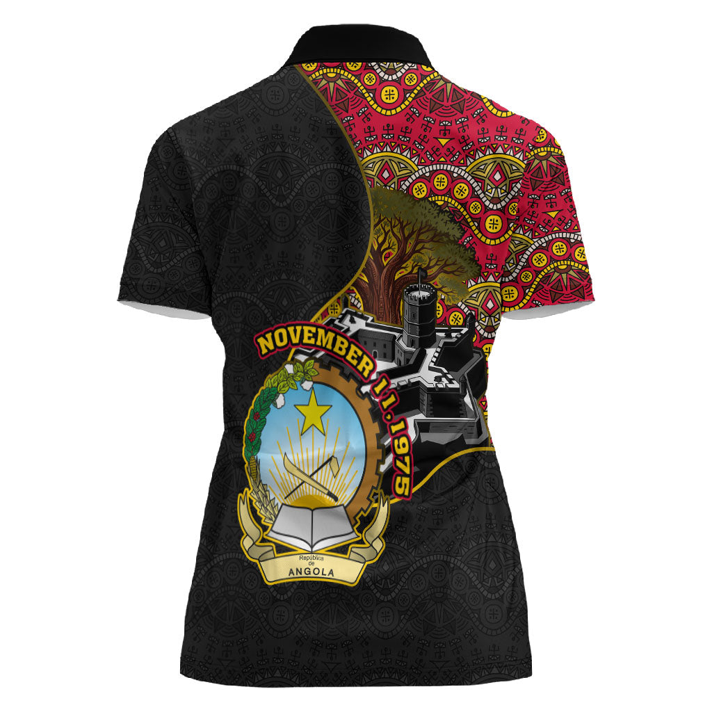 Angola Independence Day Women Polo Shirt Black Red Flag Coat Of Arms Tribal Geometric