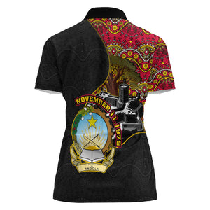 Angola Independence Day Women Polo Shirt Black Red Flag Coat Of Arms Tribal Geometric