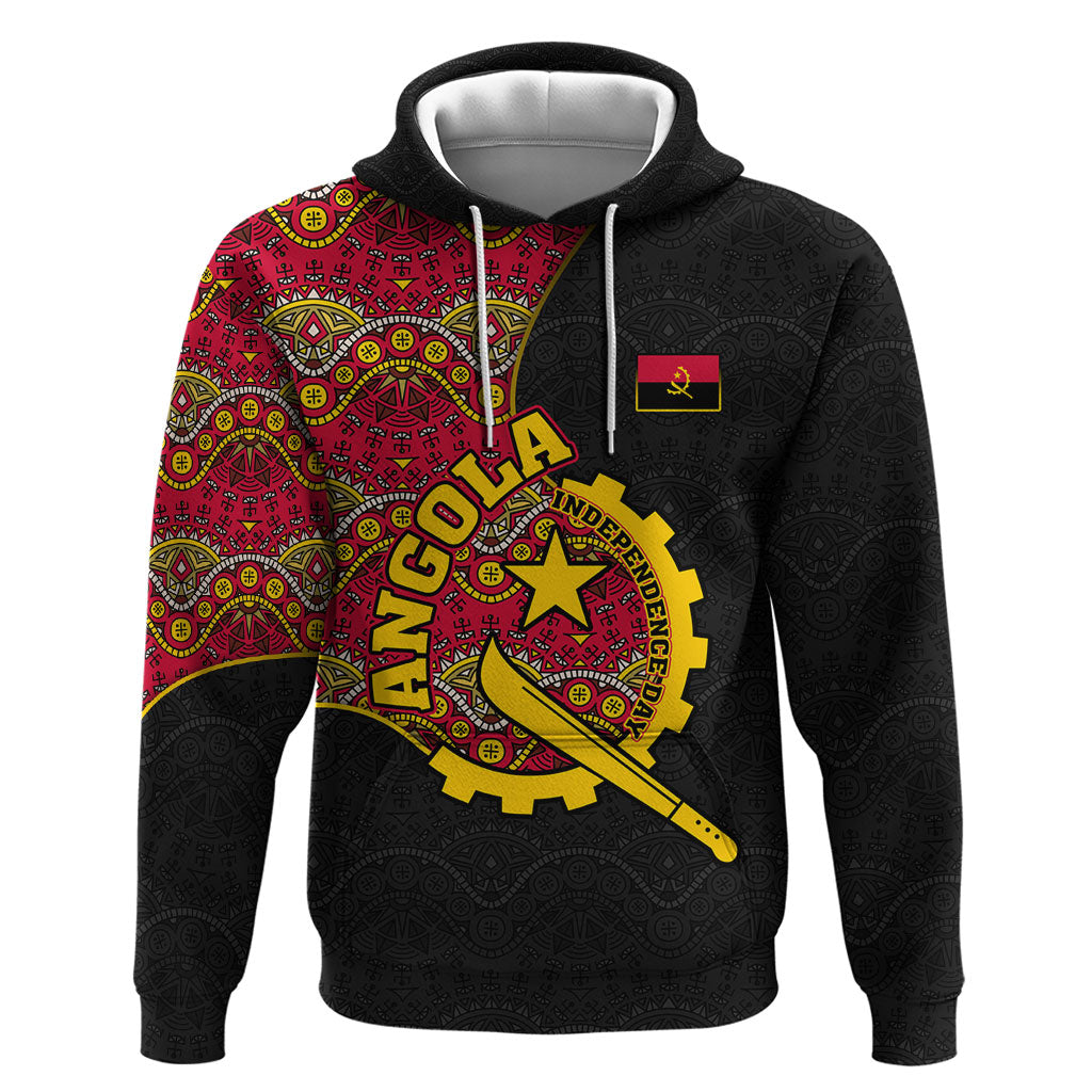 Angola Independence Day Zip Hoodie Black Red Flag Coat Of Arms Tribal Geometric