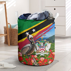 Saint Kitts And Nevis Laundry Basket Caribbean Pride Tropical Island Map Pelican Floral