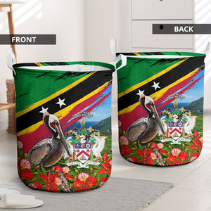 Saint Kitts And Nevis Laundry Basket Caribbean Pride Tropical Island Map Pelican Floral