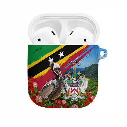Saint Kitts And Nevis AirPods Case Caribbean Pride Tropical Island Map Pelican Floral
