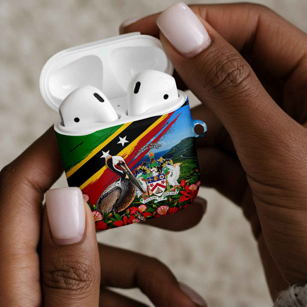Saint Kitts And Nevis AirPods Case Caribbean Pride Tropical Island Map Pelican Floral
