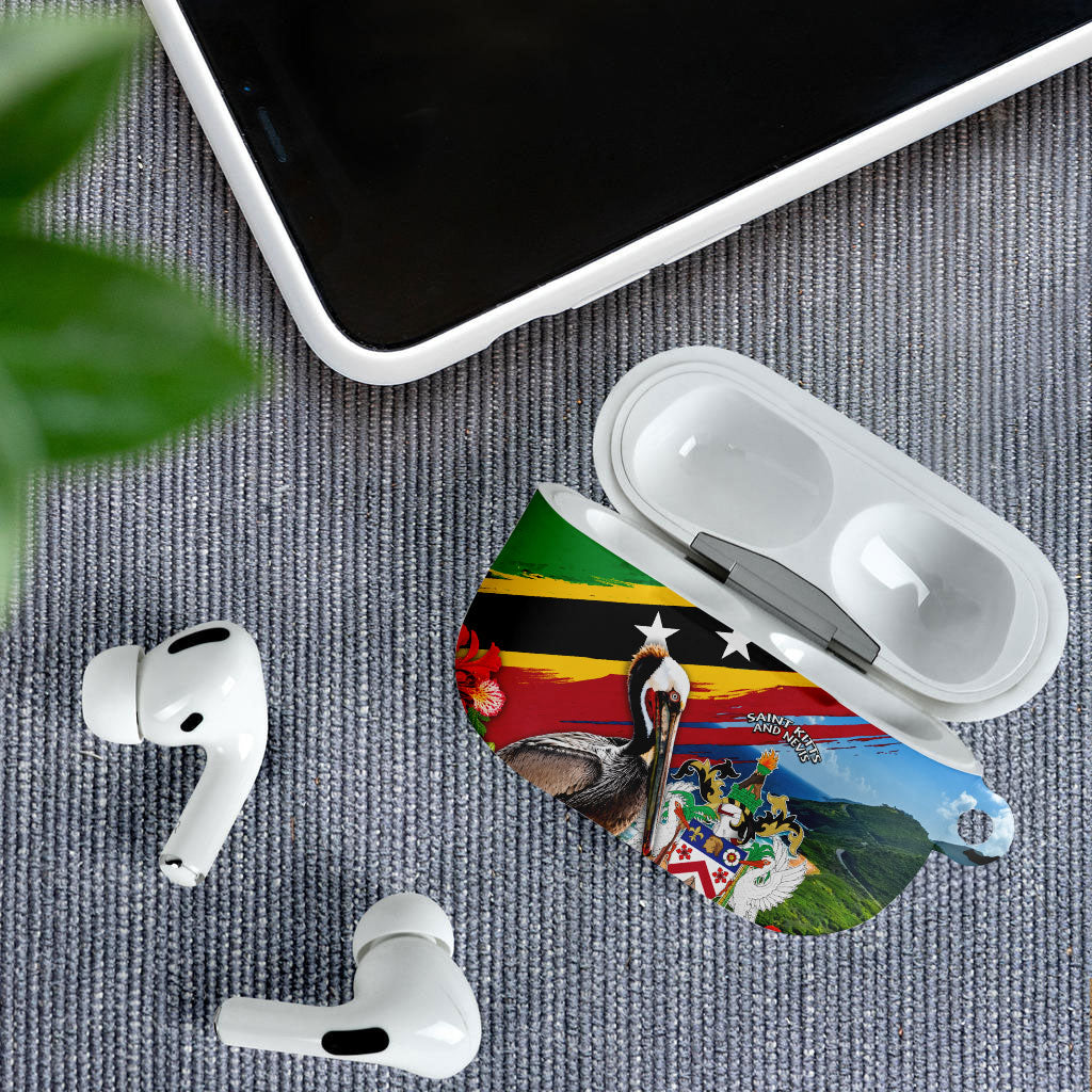 Saint Kitts And Nevis AirPods Case Caribbean Pride Tropical Island Map Pelican Floral