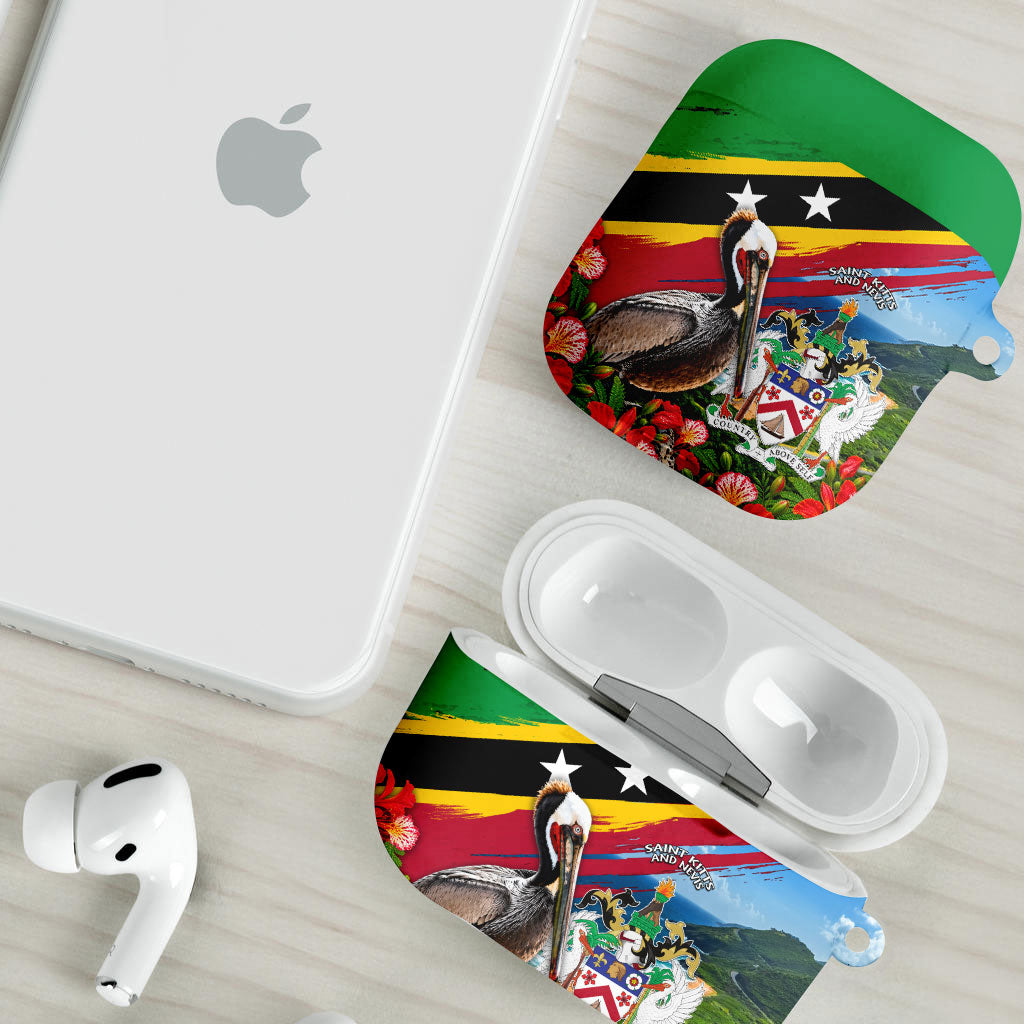 Saint Kitts And Nevis AirPods Case Caribbean Pride Tropical Island Map Pelican Floral
