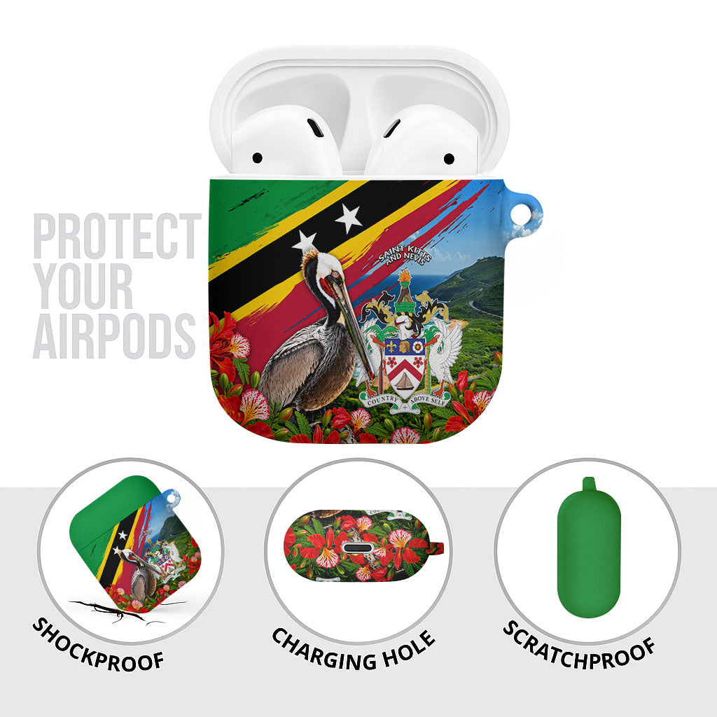 Saint Kitts And Nevis AirPods Case Caribbean Pride Tropical Island Map Pelican Floral