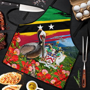 Saint Kitts And Nevis Apron Caribbean Pride Tropical Island Map Pelican Floral