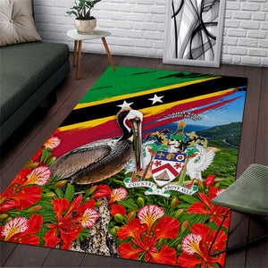 Saint Kitts And Nevis Area Rug Caribbean Pride Tropical Island Map Pelican Floral
