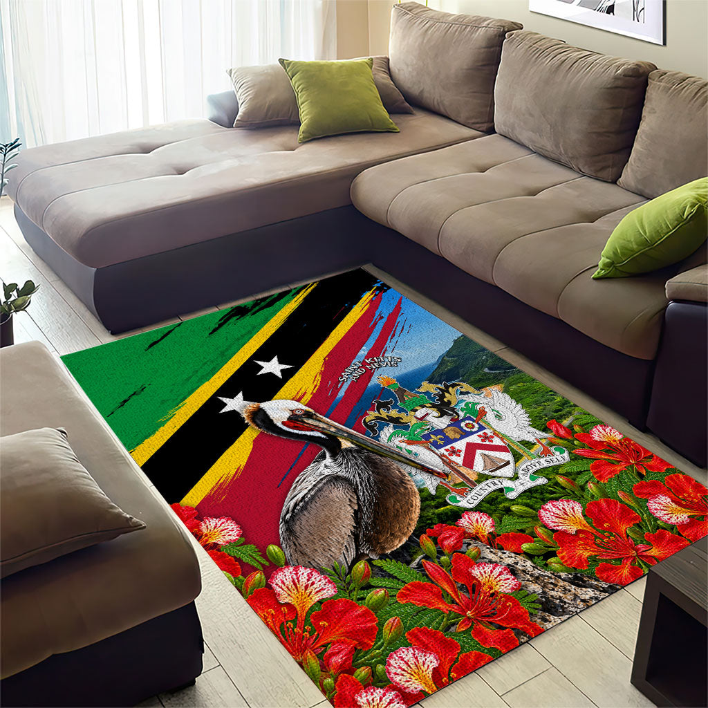 Saint Kitts And Nevis Area Rug Caribbean Pride Tropical Island Map Pelican Floral