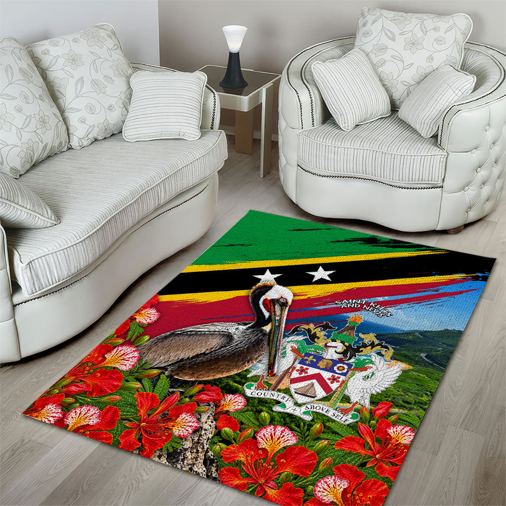 Saint Kitts And Nevis Area Rug Caribbean Pride Tropical Island Map Pelican Floral