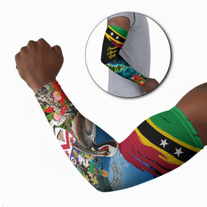 Saint Kitts And Nevis Arm Sleeves Caribbean Pride Tropical Island Map Pelican Floral