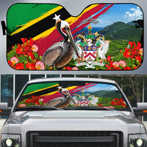 Saint Kitts And Nevis Auto Sun Shade Caribbean Pride Tropical Island Map Pelican Floral