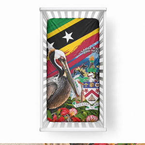 Saint Kitts And Nevis Baby Bed Cover Caribbean Pride Tropical Island Map Pelican Floral
