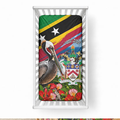 Saint Kitts And Nevis Baby Bed Cover Caribbean Pride Tropical Island Map Pelican Floral