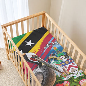 Saint Kitts And Nevis Baby Bed Cover Caribbean Pride Tropical Island Map Pelican Floral