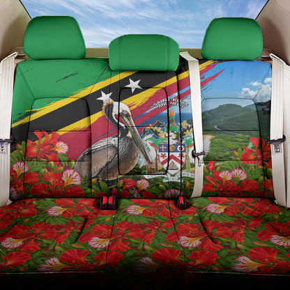 Saint Kitts And Nevis Back Car Seat Cover Caribbean Pride Tropical Island Map Pelican Floral