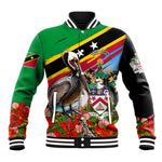 Saint Kitts And Nevis Baseball Jacket Caribbean Pride Tropical Island Map Pelican Floral