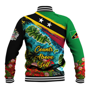 Saint Kitts And Nevis Baseball Jacket Caribbean Pride Tropical Island Map Pelican Floral