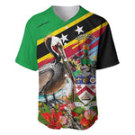 Saint Kitts And Nevis Baseball Jersey Caribbean Pride Tropical Island Map Pelican Floral