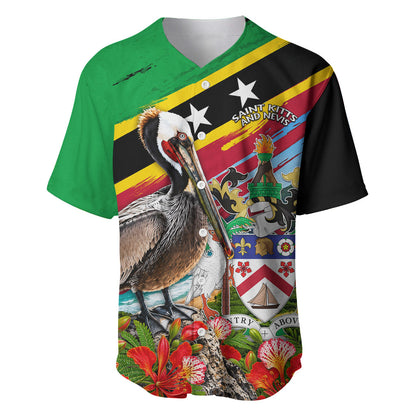 Saint Kitts And Nevis Baseball Jersey Caribbean Pride Tropical Island Map Pelican Floral
