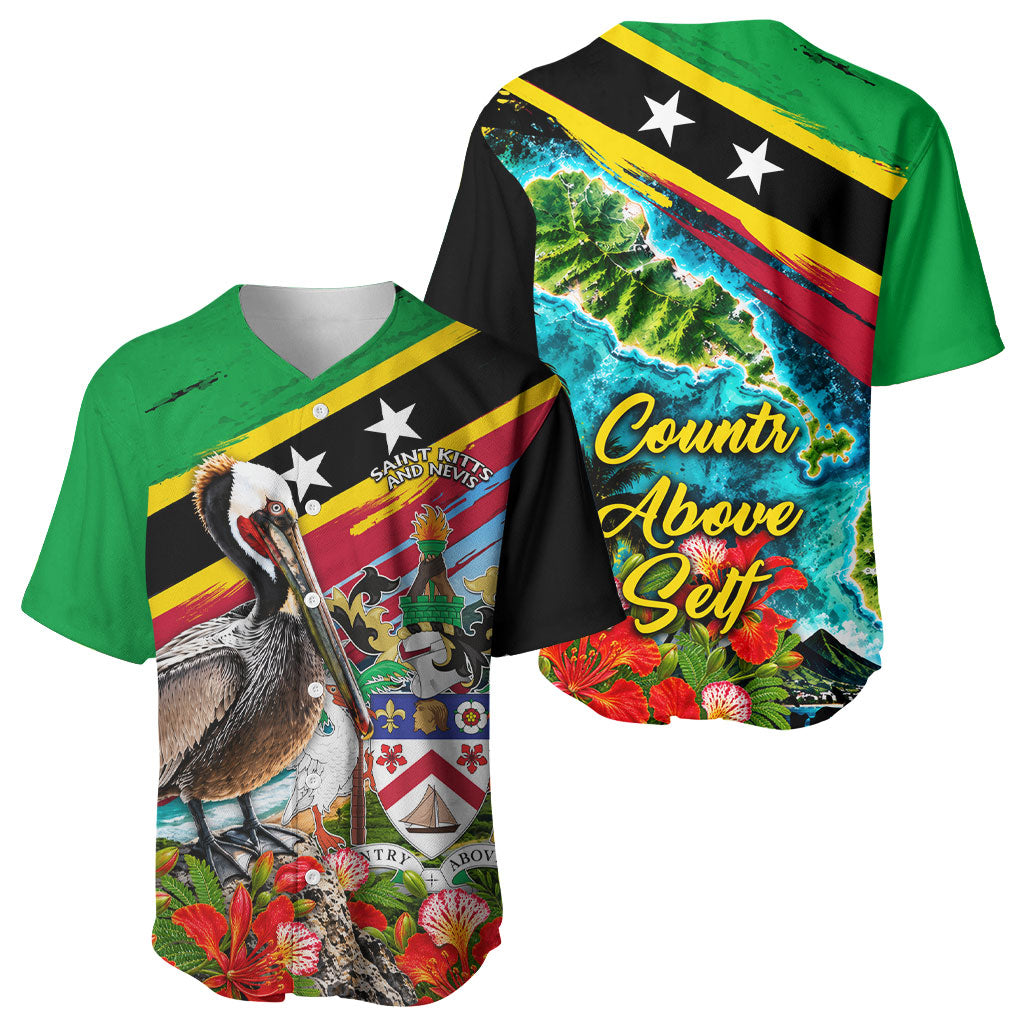 Saint Kitts And Nevis Baseball Jersey Caribbean Pride Tropical Island Map Pelican Floral