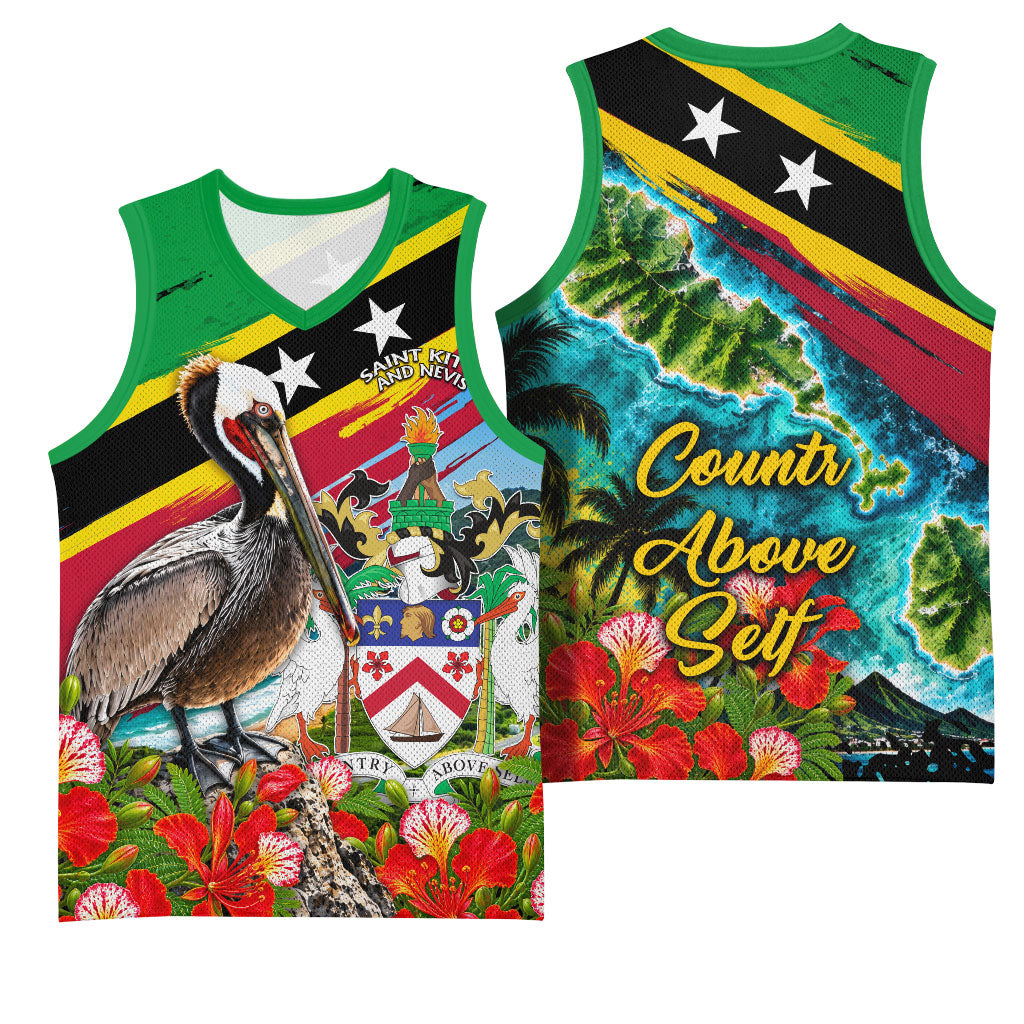 Saint Kitts And Nevis Basketball Jersey Caribbean Pride Tropical Island Map Pelican Floral