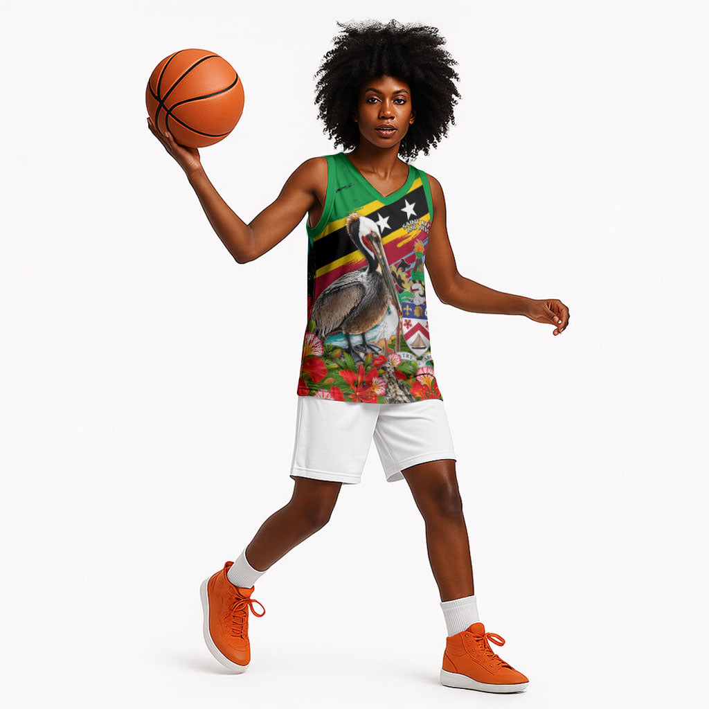 Saint Kitts And Nevis Basketball Jersey Caribbean Pride Tropical Island Map Pelican Floral