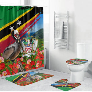 Saint Kitts And Nevis Bathroom Set Caribbean Pride Tropical Island Map Pelican Floral