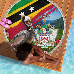 Saint Kitts And Nevis Beach Blanket Caribbean Pride Tropical Island Map Pelican Floral