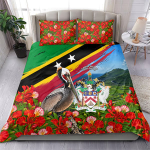Saint Kitts And Nevis Bedding Set Caribbean Pride Tropical Island Map Pelican Floral