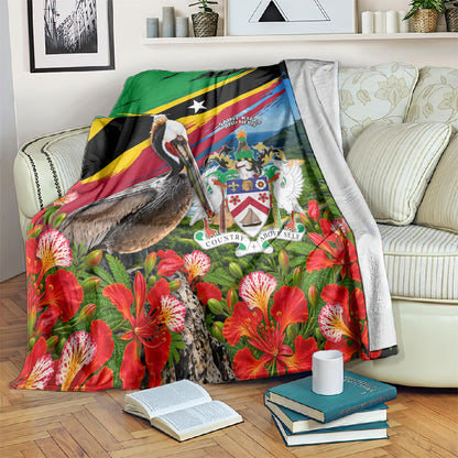 Saint Kitts And Nevis Blanket Caribbean Pride Tropical Island Map Pelican Floral