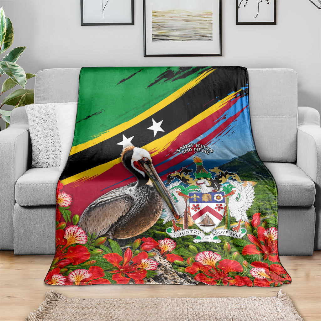 Saint Kitts And Nevis Blanket Caribbean Pride Tropical Island Map Pelican Floral