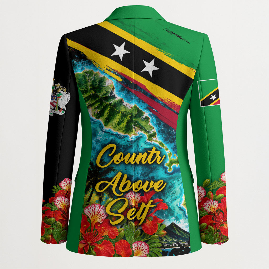 Saint Kitts And Nevis Blazer Caribbean Pride Tropical Island Map Pelican Floral