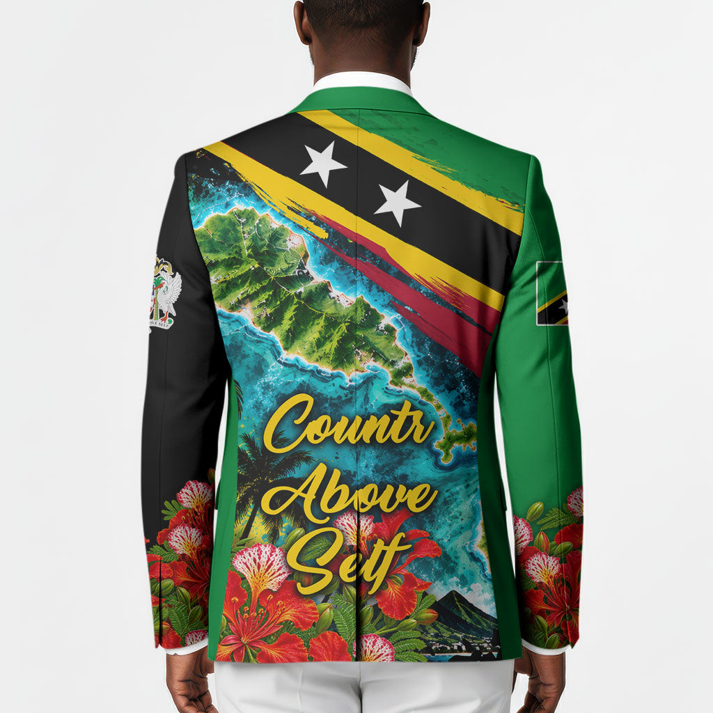 Saint Kitts And Nevis Blazer Caribbean Pride Tropical Island Map Pelican Floral