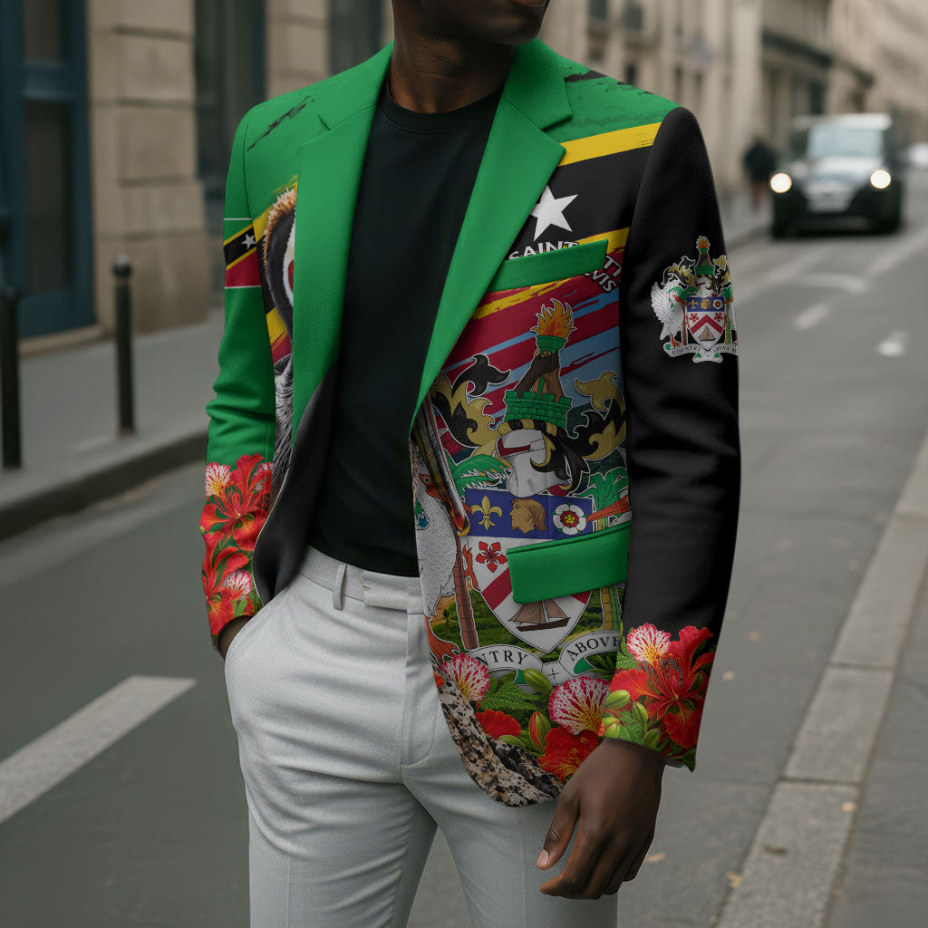 Saint Kitts And Nevis Blazer Caribbean Pride Tropical Island Map Pelican Floral