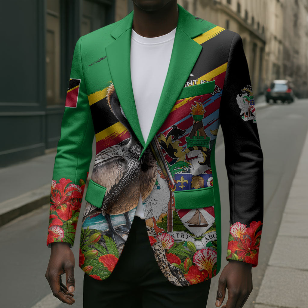 Saint Kitts And Nevis Blazer Caribbean Pride Tropical Island Map Pelican Floral