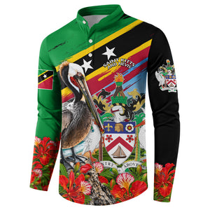 Saint Kitts And Nevis Button Sweatshirt Caribbean Pride Tropical Island Map Pelican Floral