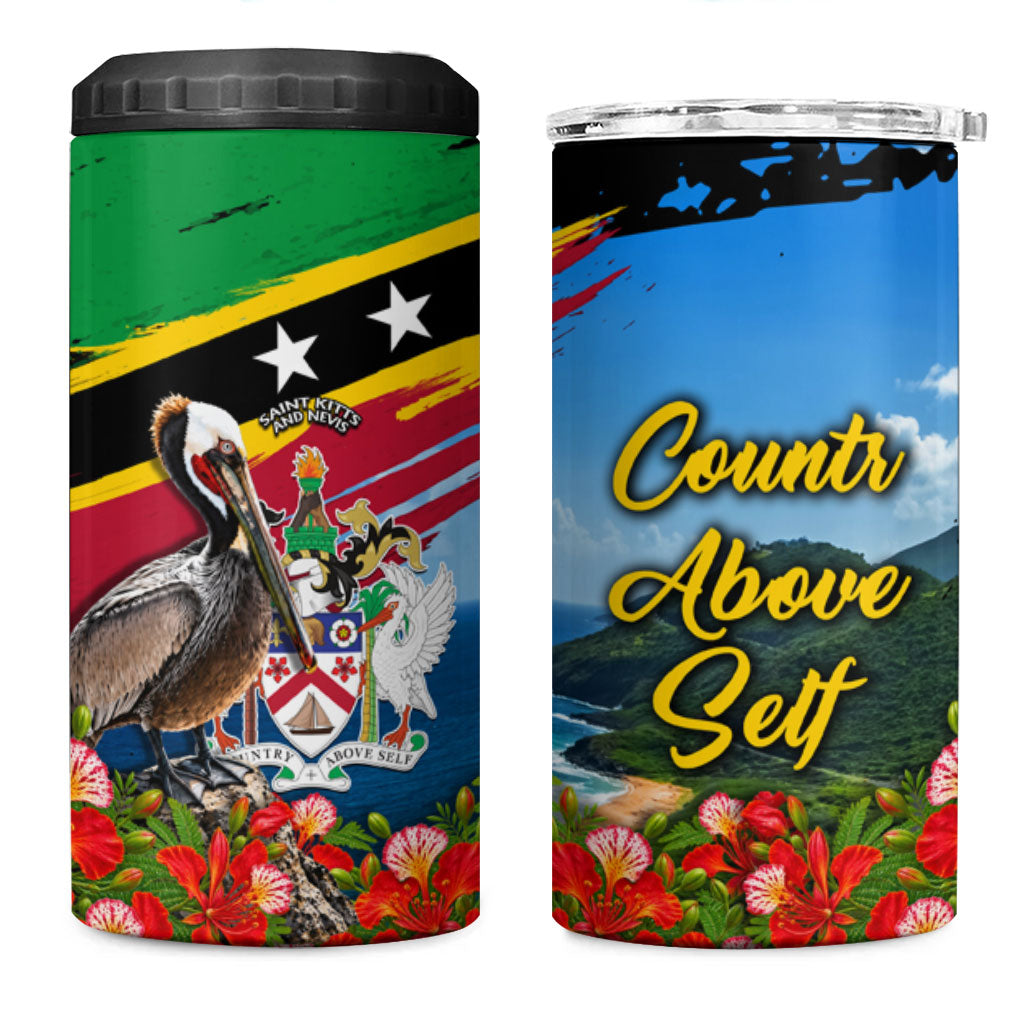 Saint Kitts And Nevis 4 in 1 Can Cooler Tumbler Caribbean Pride Tropical Island Map Pelican Floral