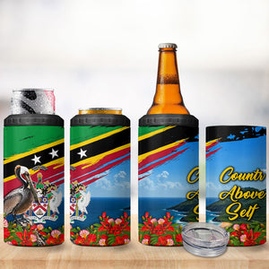 Saint Kitts And Nevis 4 in 1 Can Cooler Tumbler Caribbean Pride Tropical Island Map Pelican Floral
