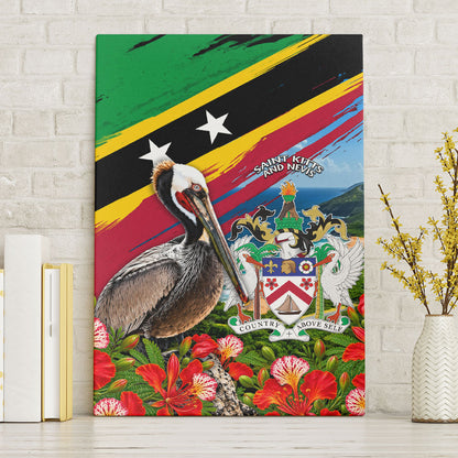 Saint Kitts And Nevis Canvas Wall Art Caribbean Pride Tropical Island Map Pelican Floral