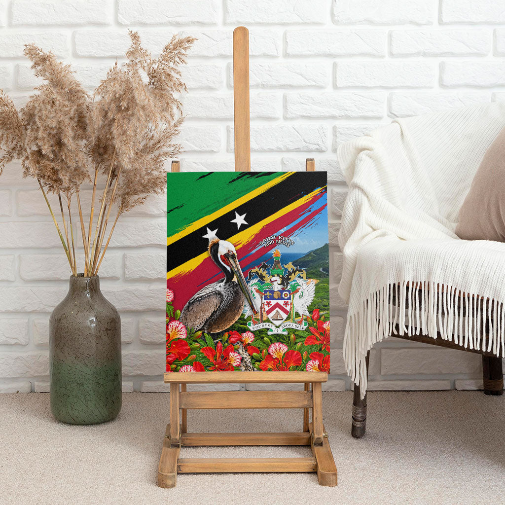 Saint Kitts And Nevis Canvas Wall Art Caribbean Pride Tropical Island Map Pelican Floral