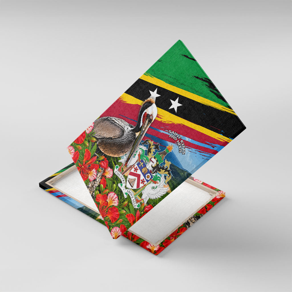 Saint Kitts And Nevis Canvas Wall Art Caribbean Pride Tropical Island Map Pelican Floral
