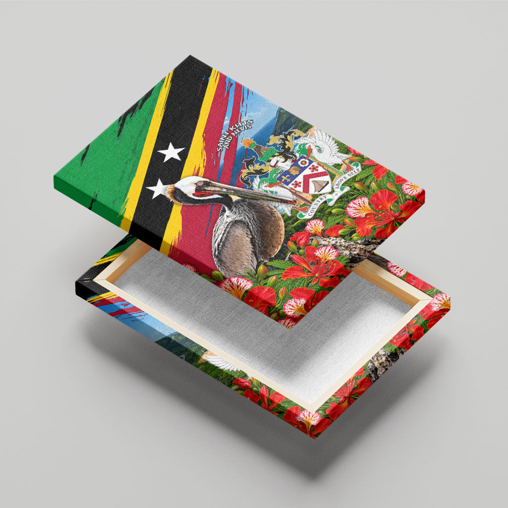 Saint Kitts And Nevis Canvas Wall Art Caribbean Pride Tropical Island Map Pelican Floral