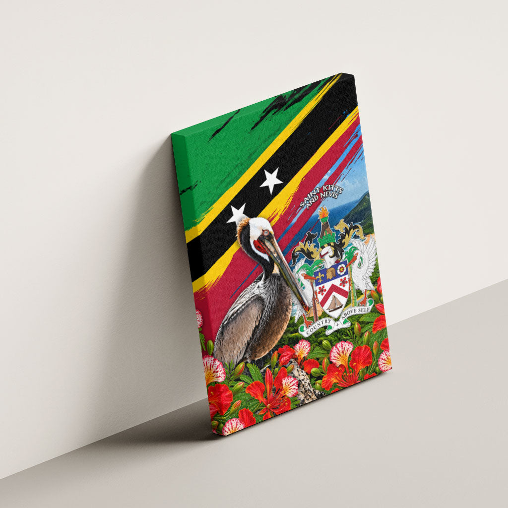 Saint Kitts And Nevis Canvas Wall Art Caribbean Pride Tropical Island Map Pelican Floral