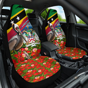 Saint Kitts And Nevis Car Seat Cover Caribbean Pride Tropical Island Map Pelican Floral