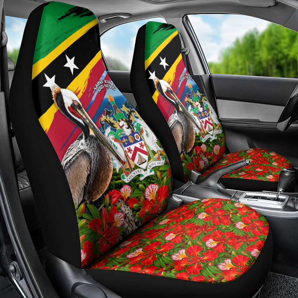 Saint Kitts And Nevis Car Seat Cover Caribbean Pride Tropical Island Map Pelican Floral