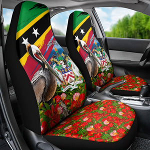 Saint Kitts And Nevis Car Seat Cover Caribbean Pride Tropical Island Map Pelican Floral